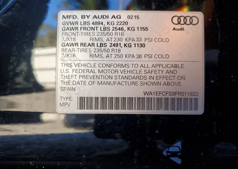 2015 Audi Q3 Premium Plus z USA, uszkodzony, nr VIN WA1EFCFS0FR011822